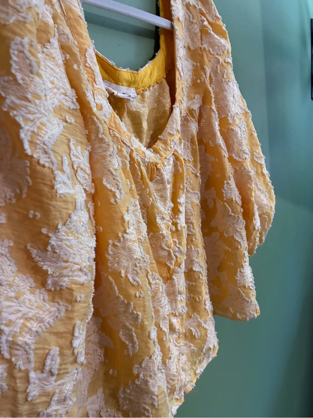 Anthropologie Yellow Puff-Sleeve Textured Blouse